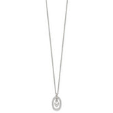 Sterling Silver Polished White CZ Oval with Dangle Heart 16 inch Necklace